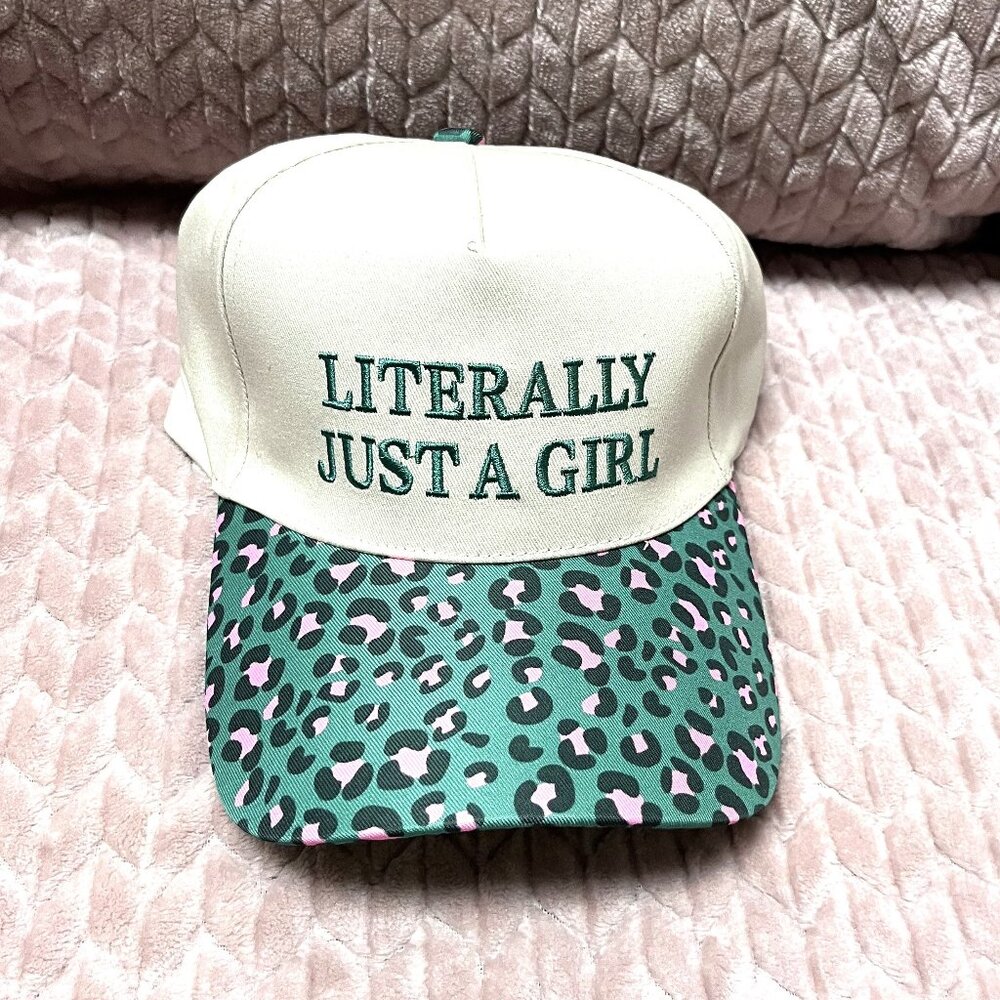 NEW LITERALLY JUST A GIRL COUGAR PRINT BASEBALL HAT ADJUSTABLE CAP U-751